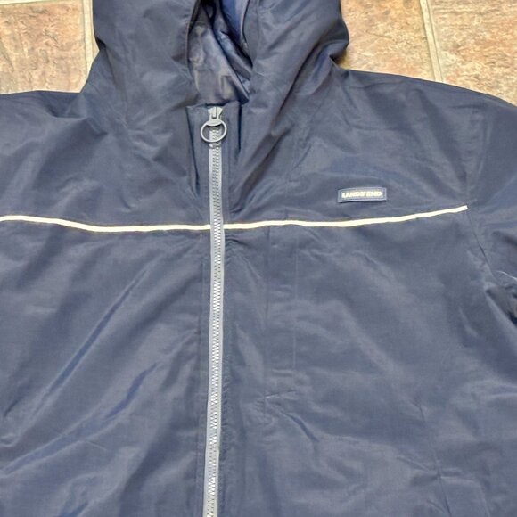 ~Lands End Men's Navy Lightweight Waterproof Squall rain Jacket with Hood L - Picture 3 of 8